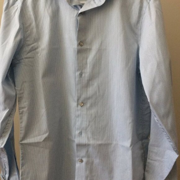 Vintage Calvin Klein Blue Striped Button-Up Shirt - Picture 2 of 2